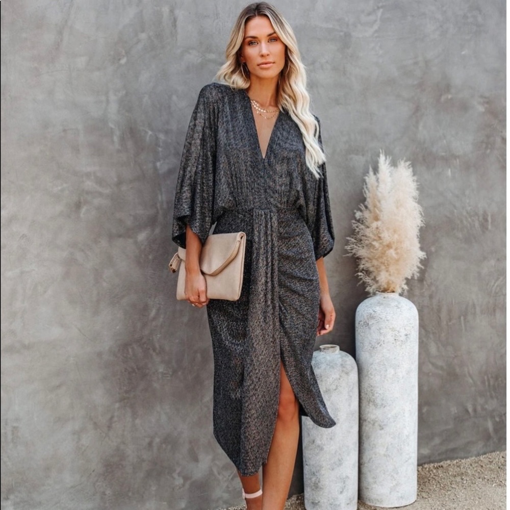 VICI METALLIC KIMONO MIDI DRESS